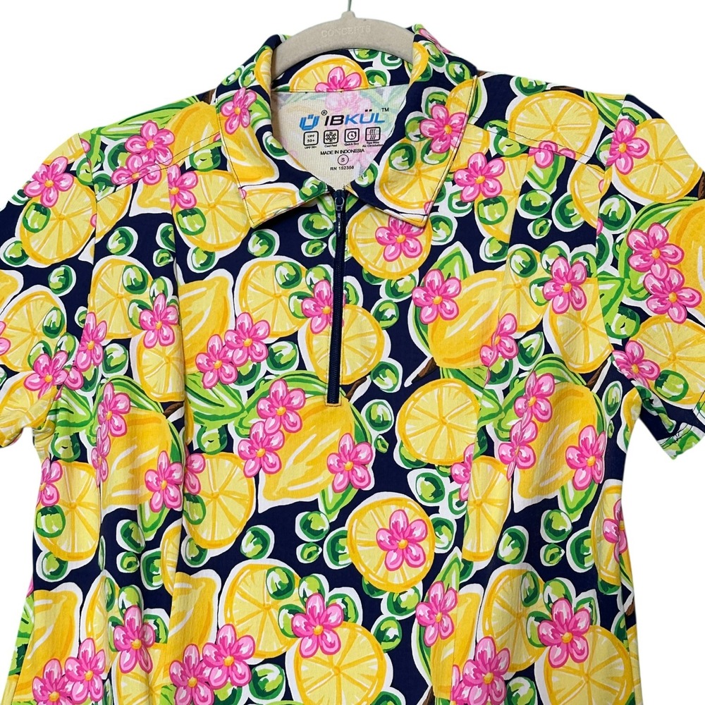 IBKUL Godet Golf Dress Lemon Floral Print UPF50 Cooling Zip Performance S - Picture 3 of 14